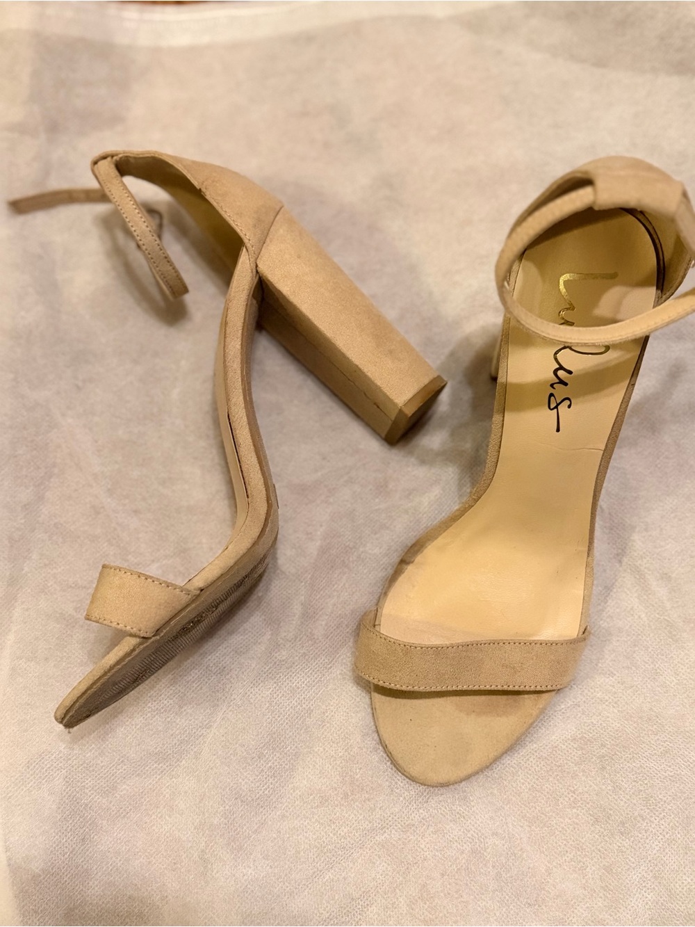 Lulus Beige Suede Ankle Strap Block Heel Sandals